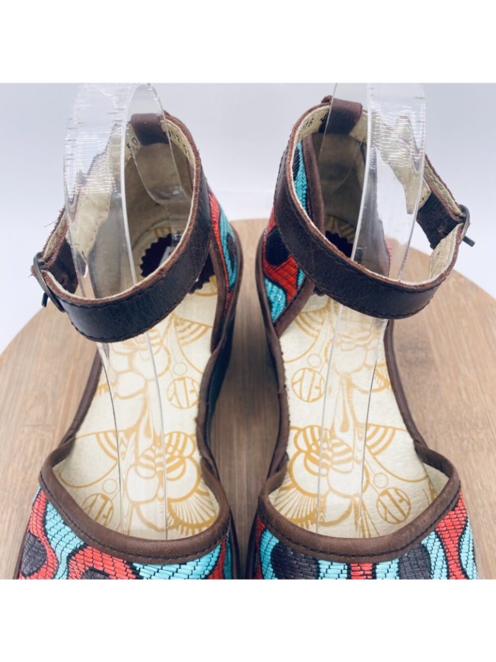 Fly London Sandals Womens 10 41 Multicolor Leather Slingback Yeji Wedge Abstract - Picture 4 of 12